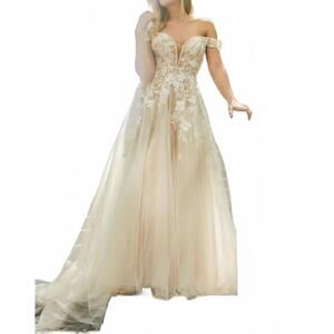 NEW MADISON JAMES leah wedding gown in nude